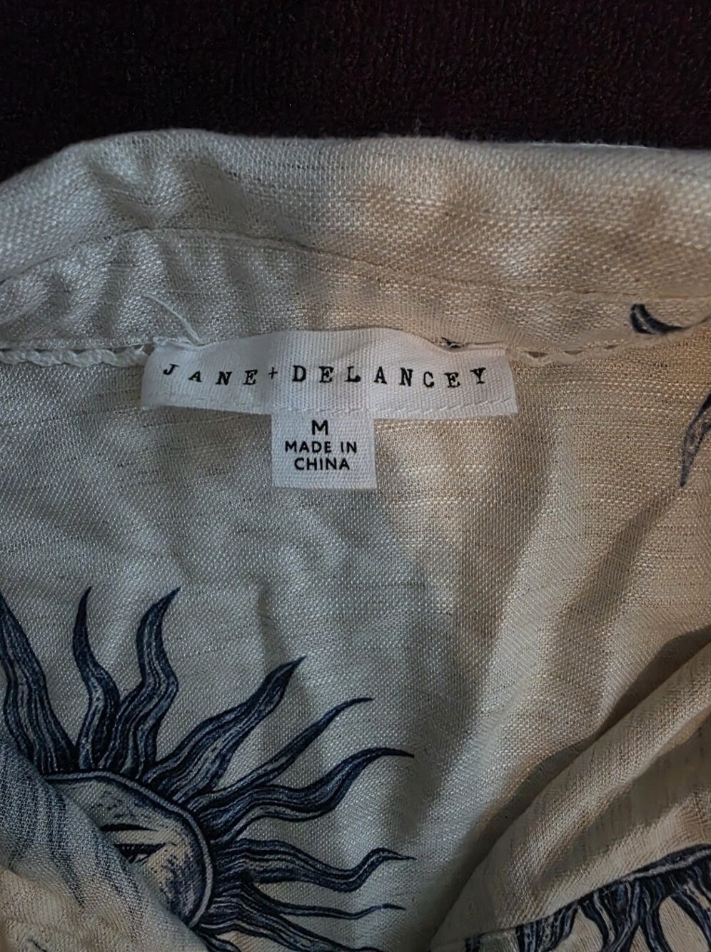 Jane and Delancey White Short-Sleeve Button Top with Blue Sun Motif - Picture 2 of 3